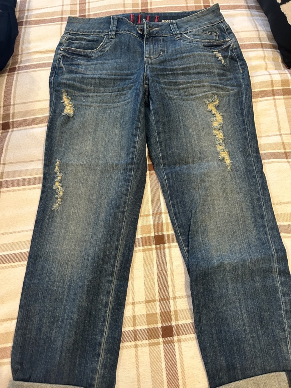 Women Elle Straight Leg Distressed Blue Jeans